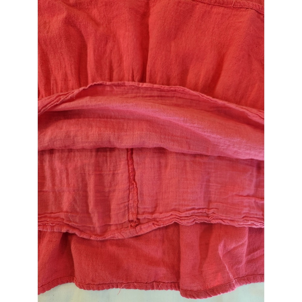 Sim & Sam Hot Pink Smocked Midi Dress XL Linen Blend Ruffle Hem Short Sleeve - Picture 6 of 10